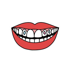 tooth gems doodle icon, vector color line illustration