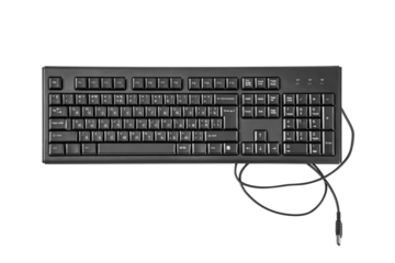 repair, cleaning the keyboard. black wired keyboard lies on a white background.