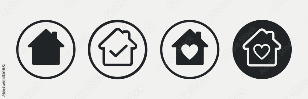 Poster Home icon. Main page button. Navigation sign. Black silhouette symbol isolated on white background. Simple vector icon for web site design or button to mobile app. Flat icon.