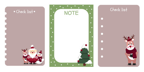 Cute style organizer, check lists, note, to do list with christmas decor. Printable checklist. Winter stationery.