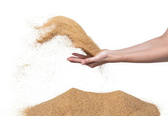 Sand flying explosion, Golden sand wave explode. Abstract sands cloud fly. Yellow colored sand...