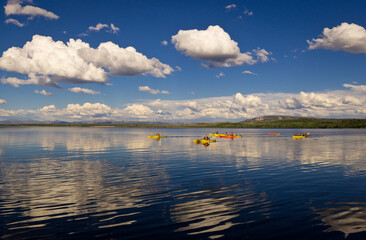 Kayakers on Yellowstone Lake at Yellowstone National Park, Wyoming