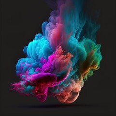 Abstract dense multicolored smoke of blue,red,pink.green,orange,turqoise,on a black background. AI