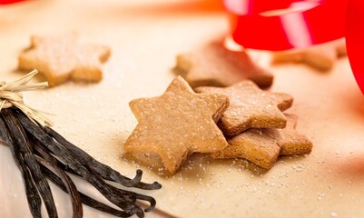 Gingerbread tasty holiday cookies on desk