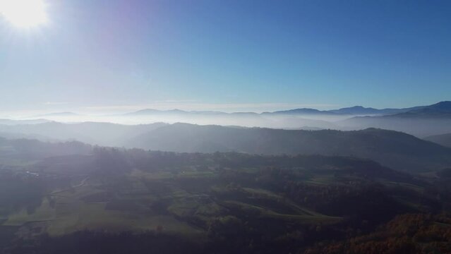 4k video taken by a drone on the hills of Murazzano in the Piedmontese Langhe, with the typical colors of the autumn season