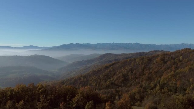 4k video taken by a drone on the hills of Murazzano in the Piedmontese Langhe, with the typical colors of the autumn season
