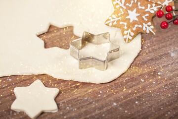 Gingerbread tasty holiday cookies on desk
