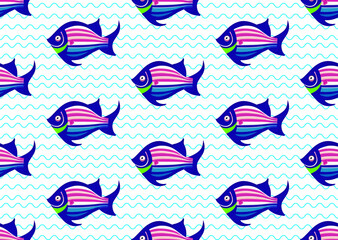 Seamless vector pattern made of cute cartoon fish