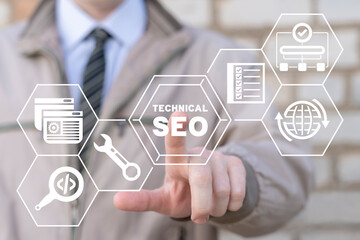 Concept of Technical SEO. Technical SEO Web Marketing. Digital Content Search Optimization.