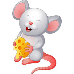 Cute mouse holding slice of cheese
