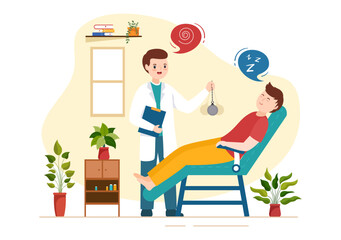 Hypnosis with Black and White Spirals Creating an Altered State of Mind for Treatment Services in Flat Cartoon Hand Drawn Template Illustration