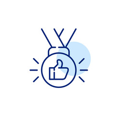 Approved by customers quality medal. Thumbs up symbol. Pixel perfect, editable stroke line icon