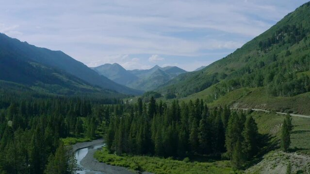 Aerial shot of Slate river in Crested Butte, Colorado