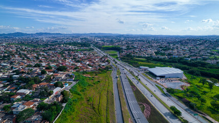 Aerial view of Belo Horizonte, Minas Gerais, Brazil. road to the airport