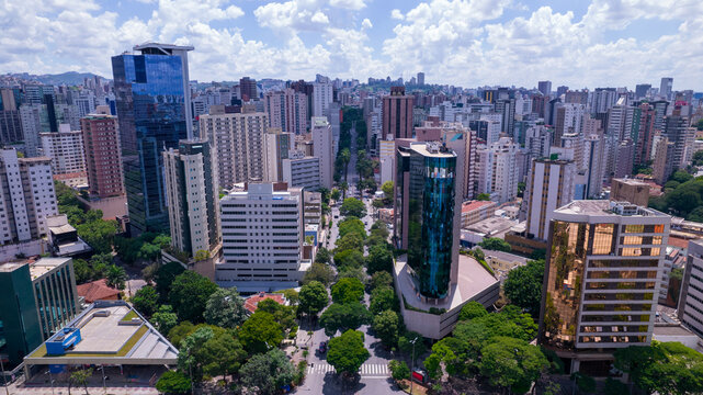 Aerial view of the central region of Belo Horizonte, Minas Gerais, Brazil. Commercial buildings on Avenida Afonso Pena
