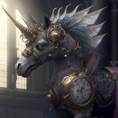 Ai generated steampunk unicorn fairy. Created using ai generative. 