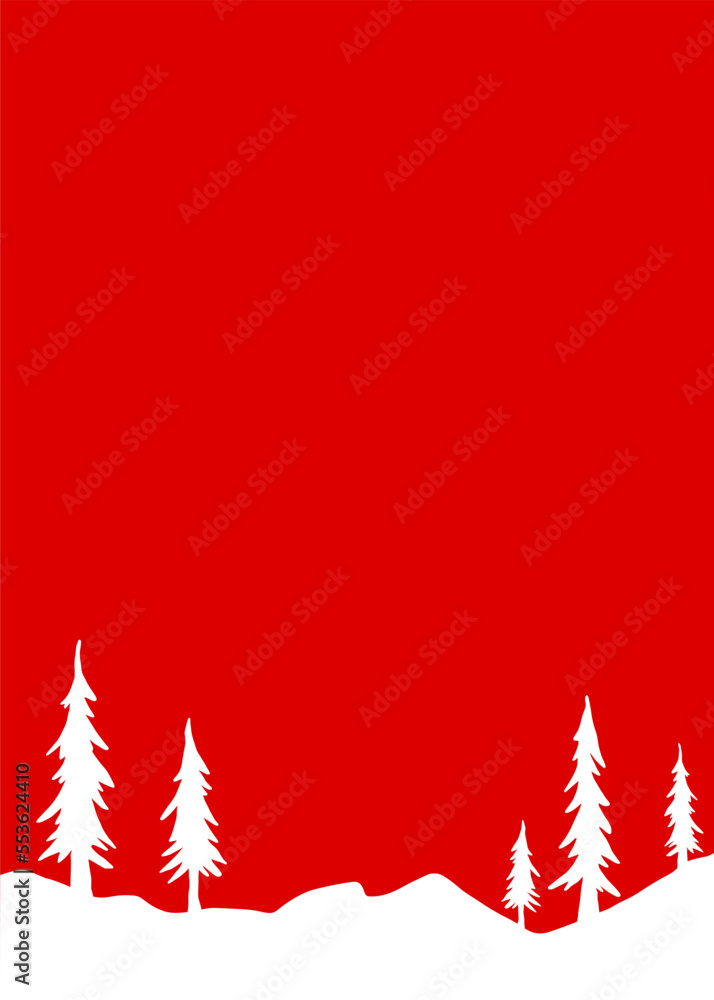 Poster simple winter themed background with some pine trees and snowy land and with some copy space area