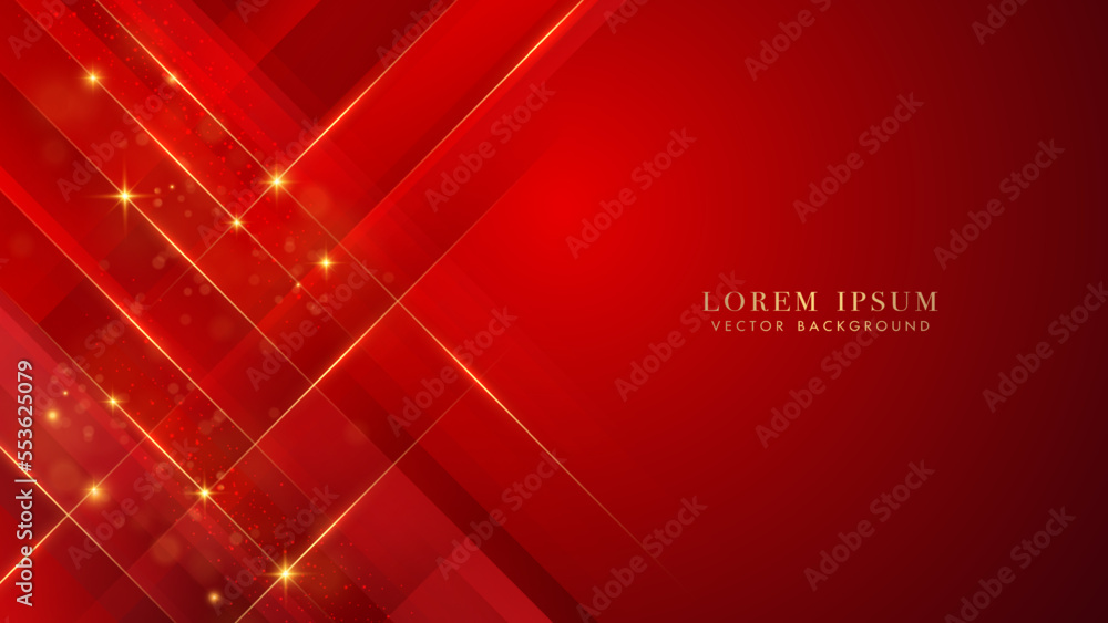 Canvas Prints oblique golden lines with glitter light effect and bokeh on red luxury background. elegant abstract 