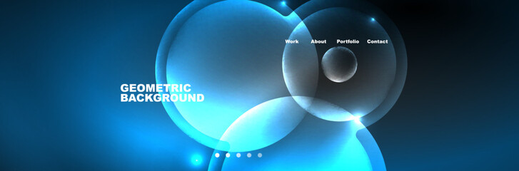 Shiny neon circles and bubbles, dark abstract background with blurred magic neon light, wallpaper design