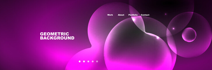 Shiny neon circles and bubbles, dark abstract background with blurred magic neon light, wallpaper design