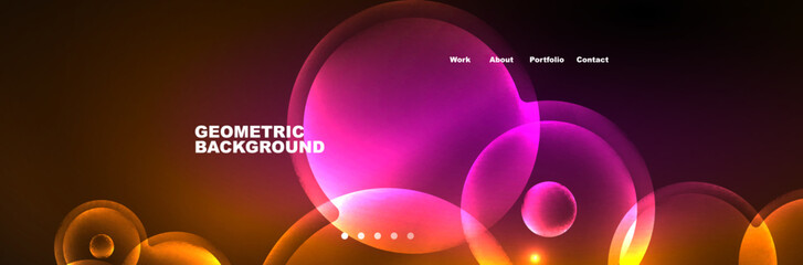 Shiny neon circles and bubbles, dark abstract background with blurred magic neon light, wallpaper design