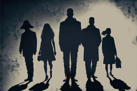 Silhouettes Of A Mysterious Group Of People