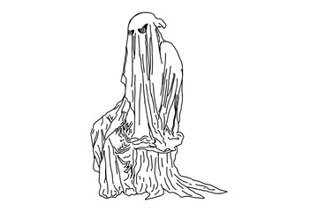 halloween grim reaper sitting on a tree trunk