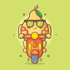 cool quince fruit character mascot riding scooter motorcycle isolated cartoon in flat style design