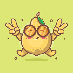 cute quince fruit character mascot with peace sign hand gesture isolated cartoon in flat style design