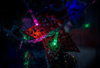 Christmas decoration, red star and lights 
