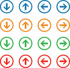Color arrow icon. flat icons set. Round colorful buttons.