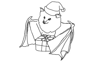 Adorable bat using christmas attributes carrying a gifts box