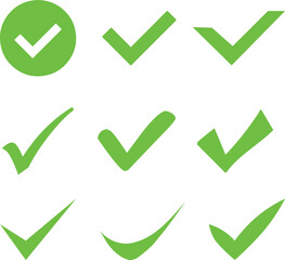 Green checkmark icon set. confirm sign