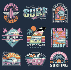 Surf Vector Graphic Set. A collection of vintage, modern, hand drawn and clean vector surf designs. - 553626243