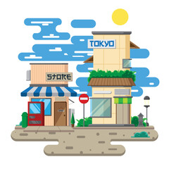 Vector illustration of store with flat design style