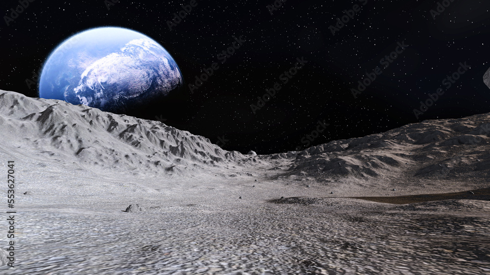 Canvas Prints 3d illustration. view of the planet earth from the surface of the moon.