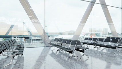 Empty seat in the airport  departure lounge. 3D Render