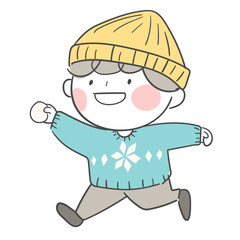 비니 모자와 겨울 스웨터를 입은 캐릭터