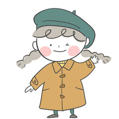 겨울 갈색 코트와 모자를 쓴 캐릭터