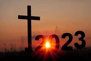 New Year concept and 2023 numbers and cross