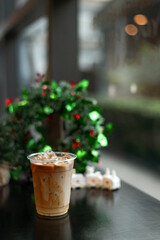 iced coffee with a Christmas holiday theme
