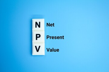 letters of the alphabet with NPV or net present value. the concept of business value