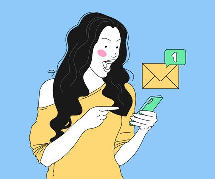 Beautiful young women Looking on Smartphones and Chatting. Female Characters collection. vector illustrations.