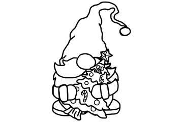 Adorable gnome carrying a Christmas tree