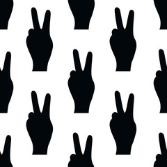 Fototapeta premium Vector flat hand drawn seamless pattern with pacific, peace gesture. Flat vector hippy boho illustration