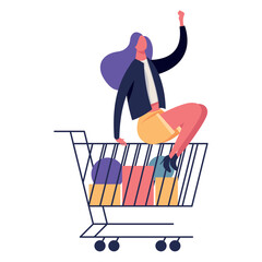 happy woman in shopping cart