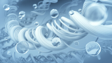 Macro fabric fiber of cloth. Water bubble deep cleaning, 3D rendering.