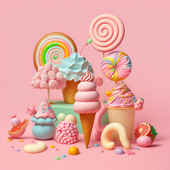 Ai generated candyland ice cream shop. Created using ai generative. 
