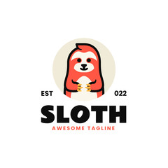 Vector Logo Illustration Sloth Simple Mascot Style.