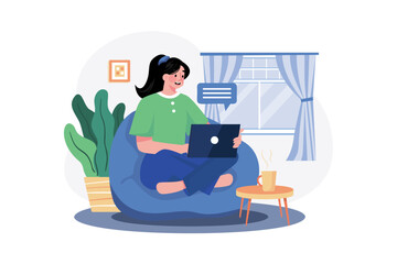 Businessman Working On A Bean Bag Illustration concept on white background